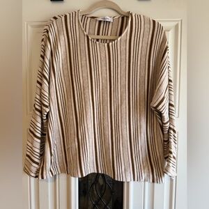 Carly Jean Los Angeles Beige and Brown Striped Long Sleeve. 3/4 length sleeves